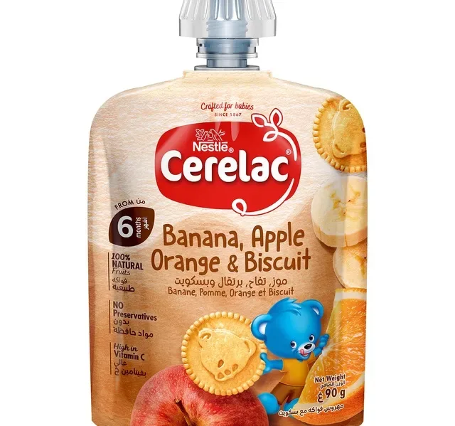 Nestle Cerelac Banana Orange Apple & Biscuit Fruits Puree Pouch Baby Food 90 g hover image